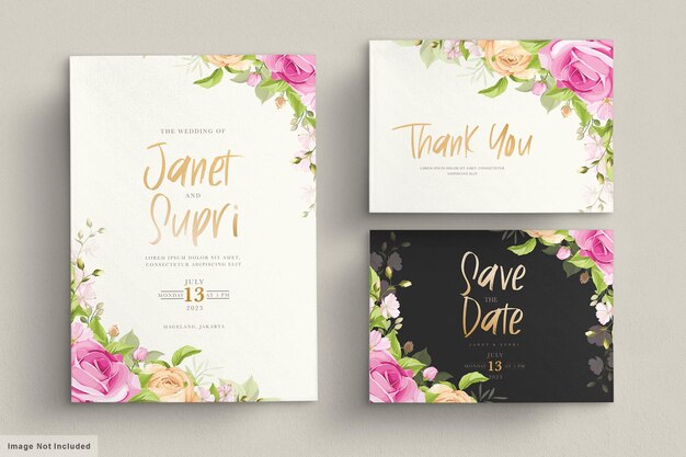 tarjeta de boda con rosas de color rosa suave