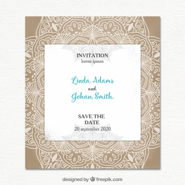 Tarjeta de boda vintage de mandala 