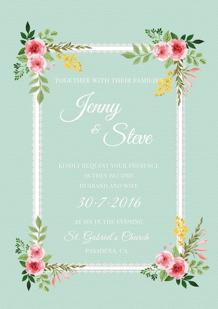 Vector gratuito tarjeta de boda vintage con un marco floral