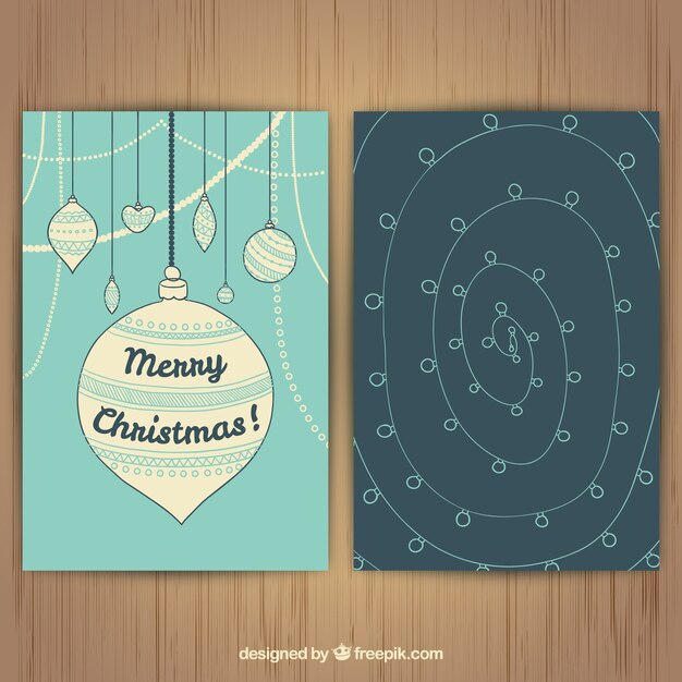Tarjeta de bola de navidad dibujada a mano