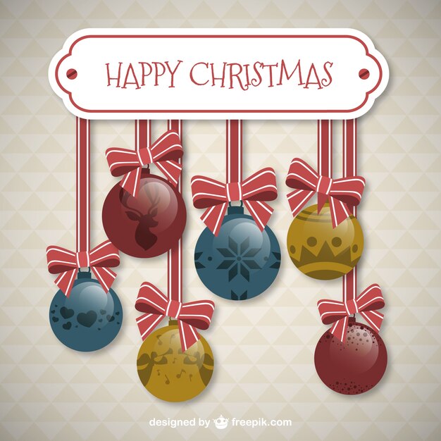 Tarjeta de bolas de navidad con lazos