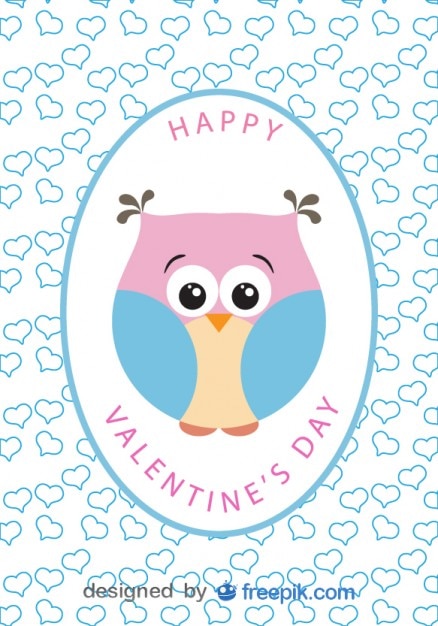 Tarjeta de búho de dibujos animados vector del día de san valentín