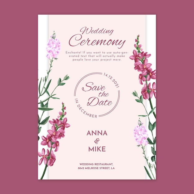 Vector gratuito tarjeta de ceremonia de boda floral