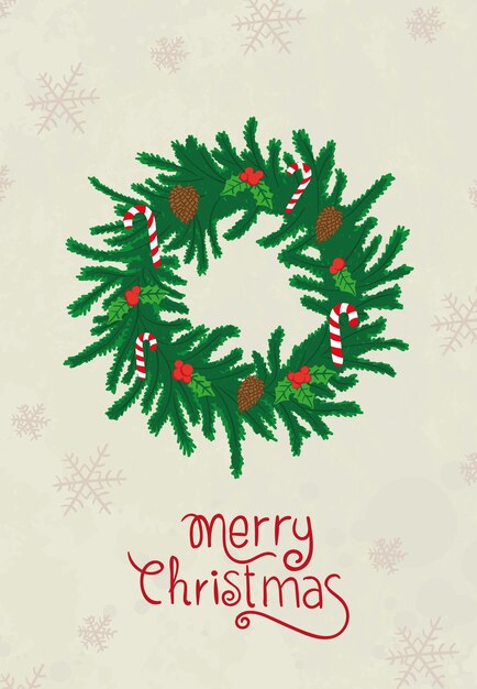Tarjeta CMYK de Feliz Navidad con guirnalda