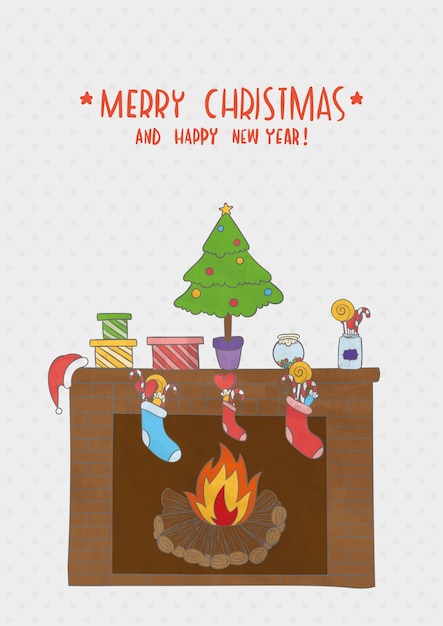 Tarjeta cmyk de navidad con chimenea