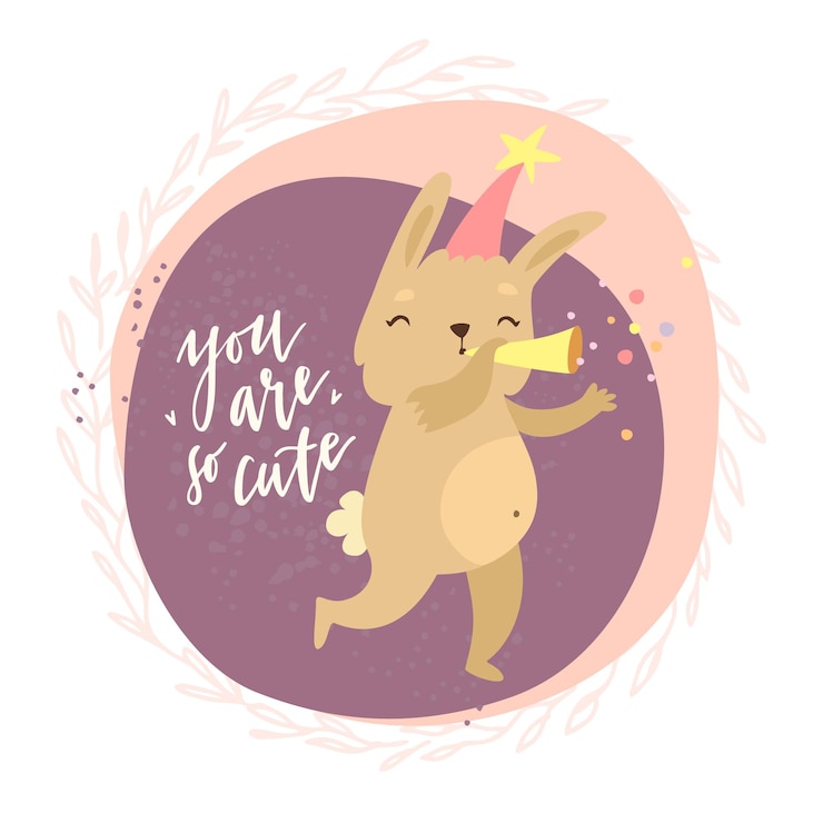 Vector gratuito tarjeta con conejito y eres tan lindo letras