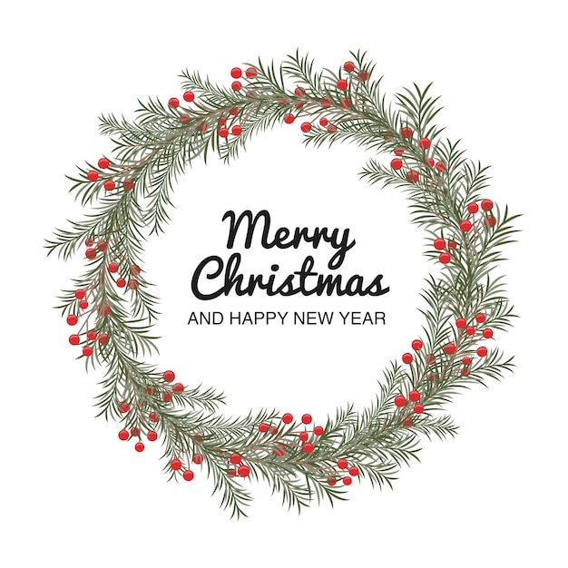 Tarjeta de corona de Navidad con el texto de Feliz Navidad y Feliz Año Nuevo