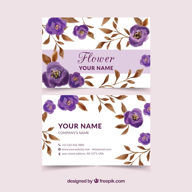 Vector gratuito tarjeta corporativa vintage de flores moradas