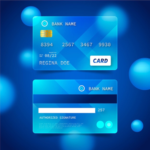 Vector gratuito tarjeta de crédito con efecto cristal realista