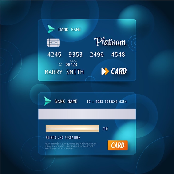 Vector gratuito tarjeta de crédito con efecto cristal realista