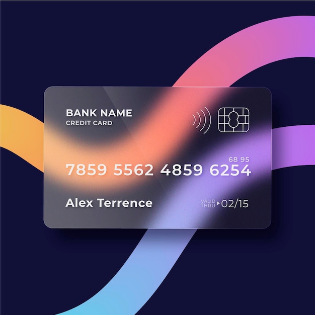 Vector gratuito tarjeta de crédito con efecto cristal realista