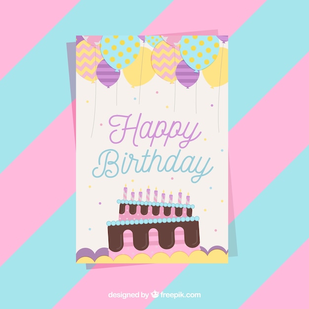 Vector gratuito tarjeta de cumpleaños bonita en diseño plano