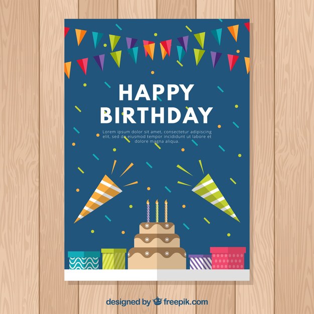 Tarjeta de cumpleaños colorida en diseño plano