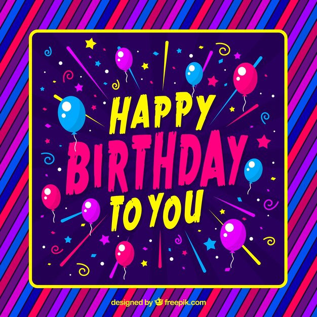 Vector gratuito tarjeta de cumpleaños colorida grande en diseño plano