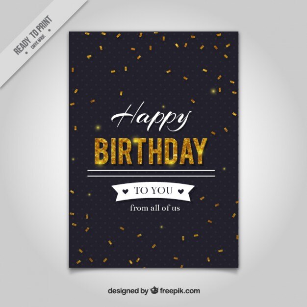 Tarjeta de cumpleaños con confeti dorado