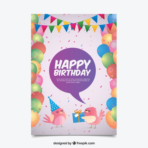 Vector gratuito tarjeta de cumpleaños en diseño plano