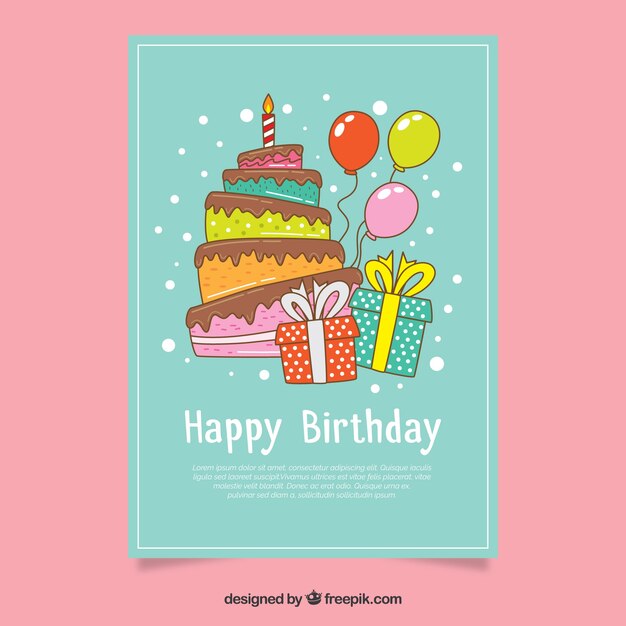 Tarjeta de cumpleaños en diseño plano