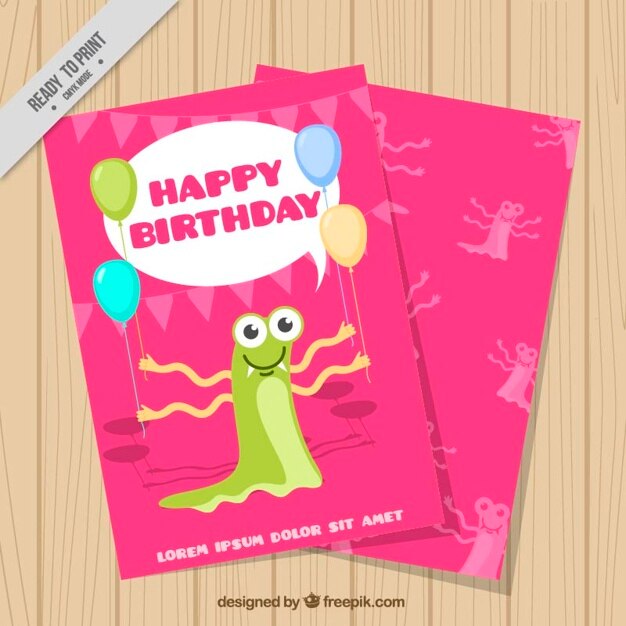 Tarjeta de cumpleaños con un divertido monstruo