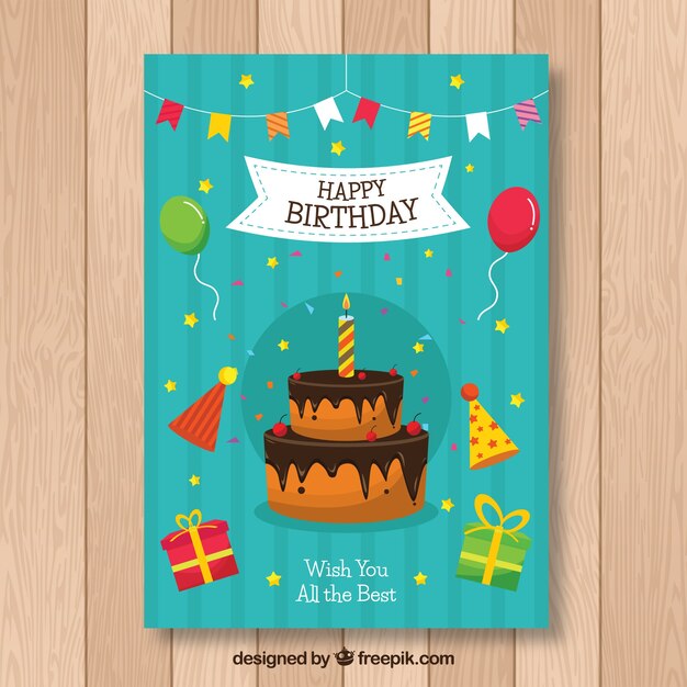 Tarjeta de cumpleaños en estilo plano