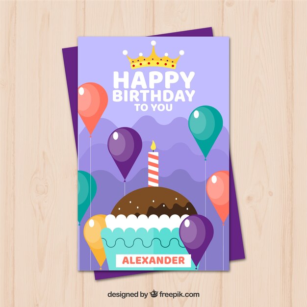 Tarjeta de cumpleaños en estilo plano