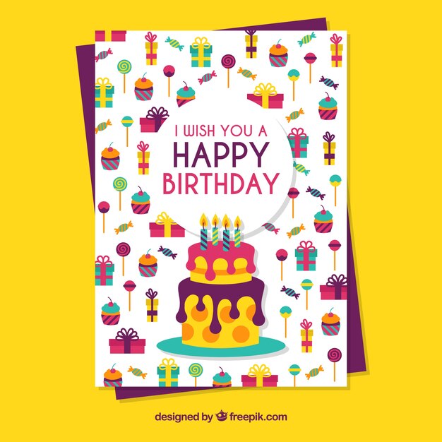 Tarjeta de cumpleaños en estilo plano