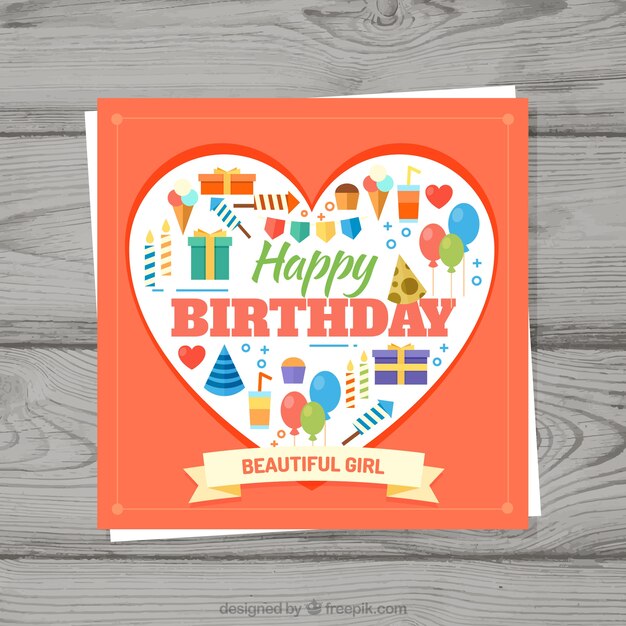 Tarjeta de cumpleaños en estilo plano