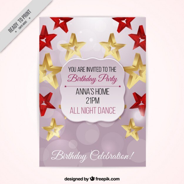 Tarjeta de cumpleaños de estrellas doradas y rojas