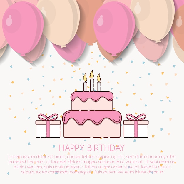 Vector gratuito tarjeta de cumpleaños feliz con globos