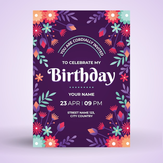 Tarjeta de cumpleaños floral / plantilla de invitación