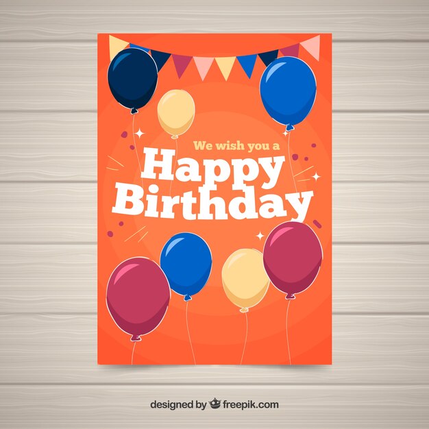 Tarjeta de cumpleaños con globos en estilo plano