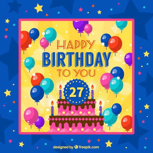 Tarjeta de cumpleaños con globos y estrellas