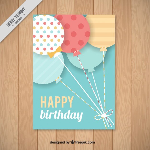 Tarjeta de cumpleaños de globos planos