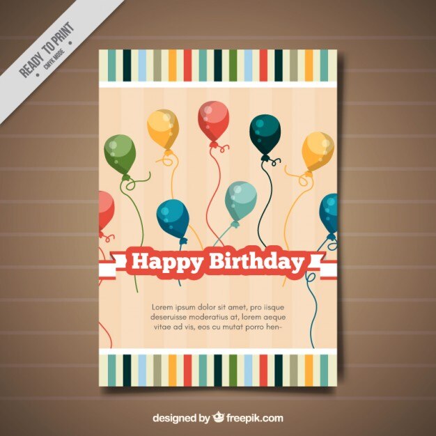 Tarjeta de cumpleaños de globos vintage de colores 
