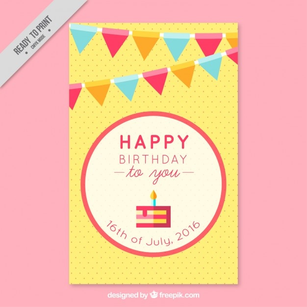 Vector gratuito tarjeta de cumpleaños con guirnaldas en diseño plano