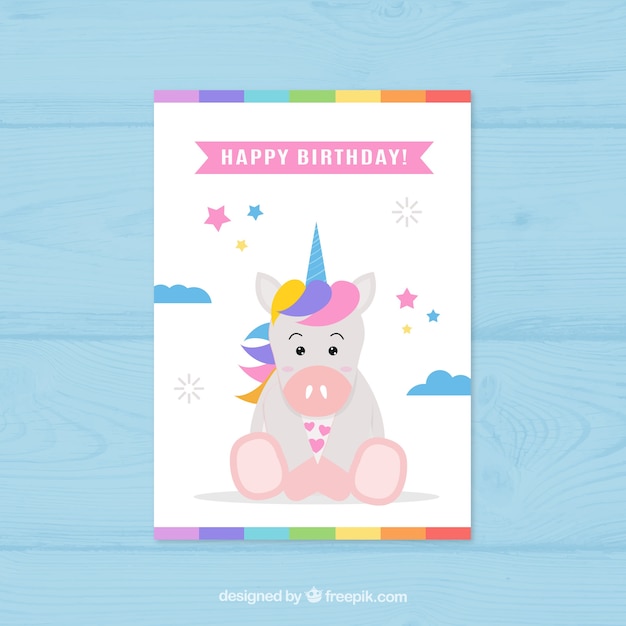 Tarjeta de cumpleaños de lindo unicornio