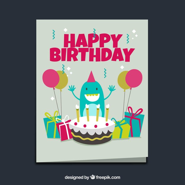 Tarjeta de cumpleaños de monstruo con tarta