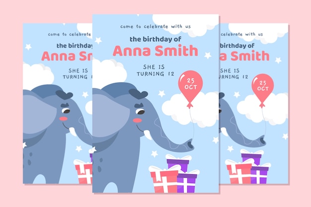 Tarjeta de cumpleaños para niños con elefante