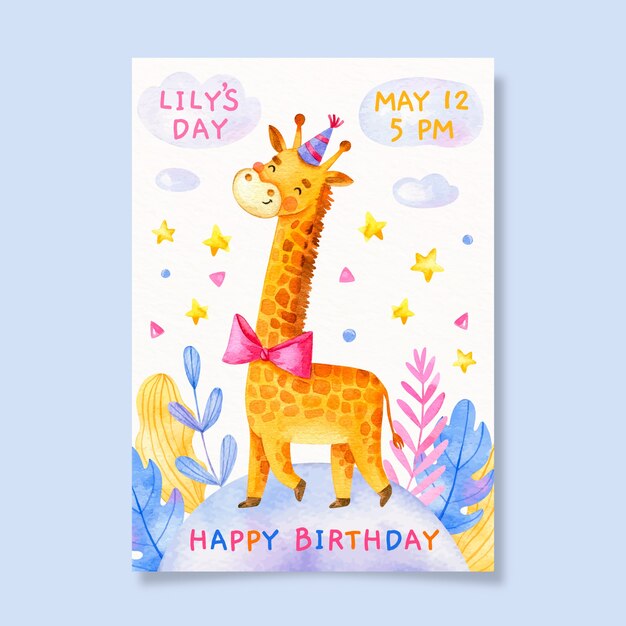 Tarjeta de cumpleaños para niños con jirafa