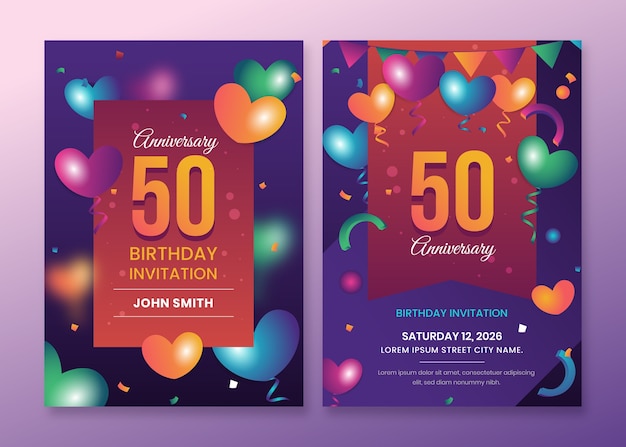 Vector gratuito tarjeta de cumpleaños número 50 degradado