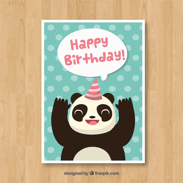 Tarjeta de cumpleaños con oso pandaen estilo plano