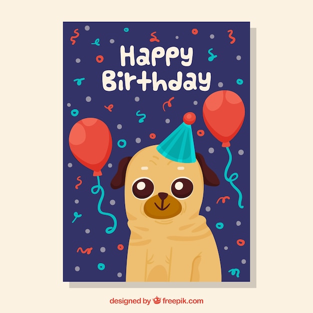 Vector gratuito tarjeta de cumpleaños con perro