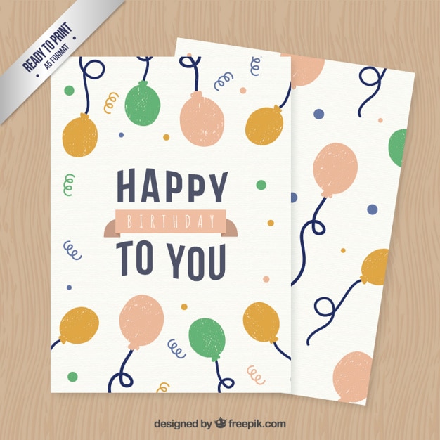 Tarjeta de cumpleaños plana con globos