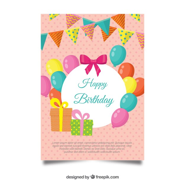 Tarjeta de cumpleaños plana con globos