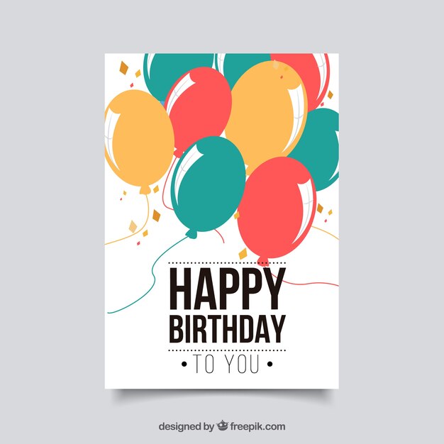 Tarjeta de cumpleaños plana con globos
