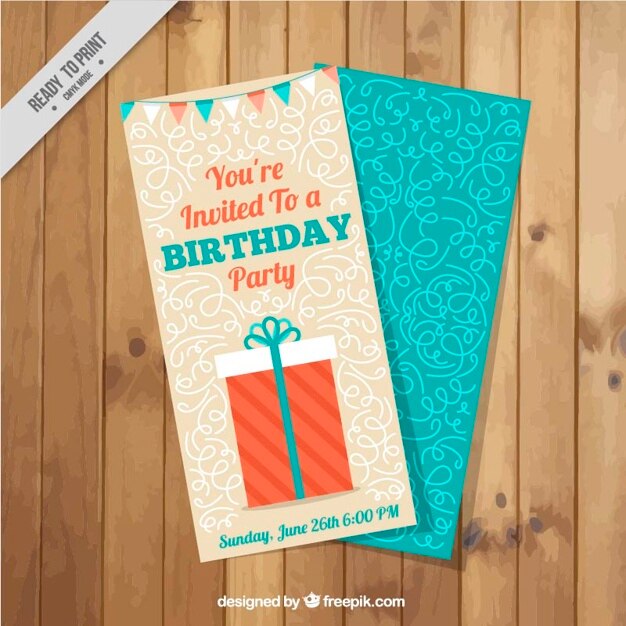 Tarjeta de cumpleaños plana con regalo 