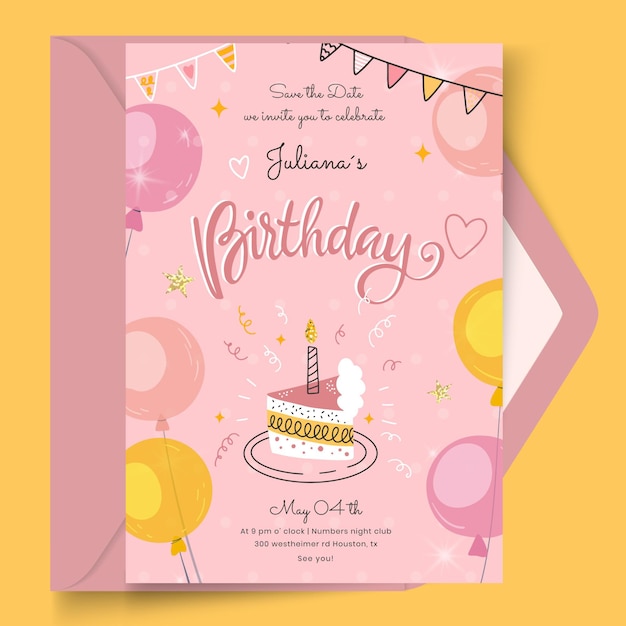 Vector gratuito tarjeta de cumpleaños con plantilla de pastel