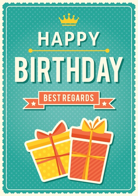 Tarjeta de cumpleaños retro en color azul