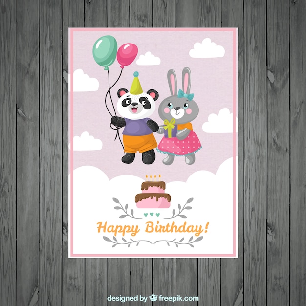 Vector gratuito tarjeta de cumpleaños de simpática pareja de animales