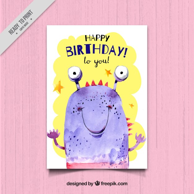Tarjeta de cumpleaños con simpático monstruo