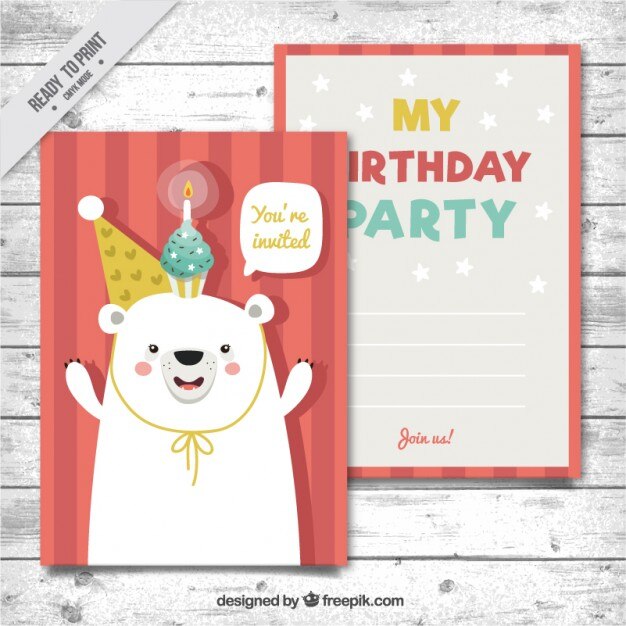 Tarjeta de cumpleaños de simpático oso dibujado a mano 